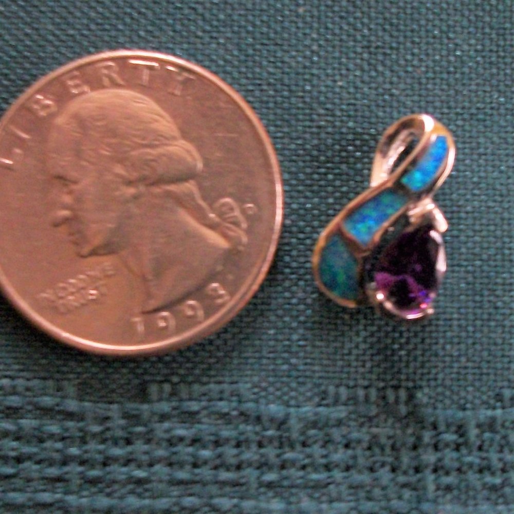 Amethyst +Australian  opal in Sterling silver SMALL  Pendant +SS CHAIN